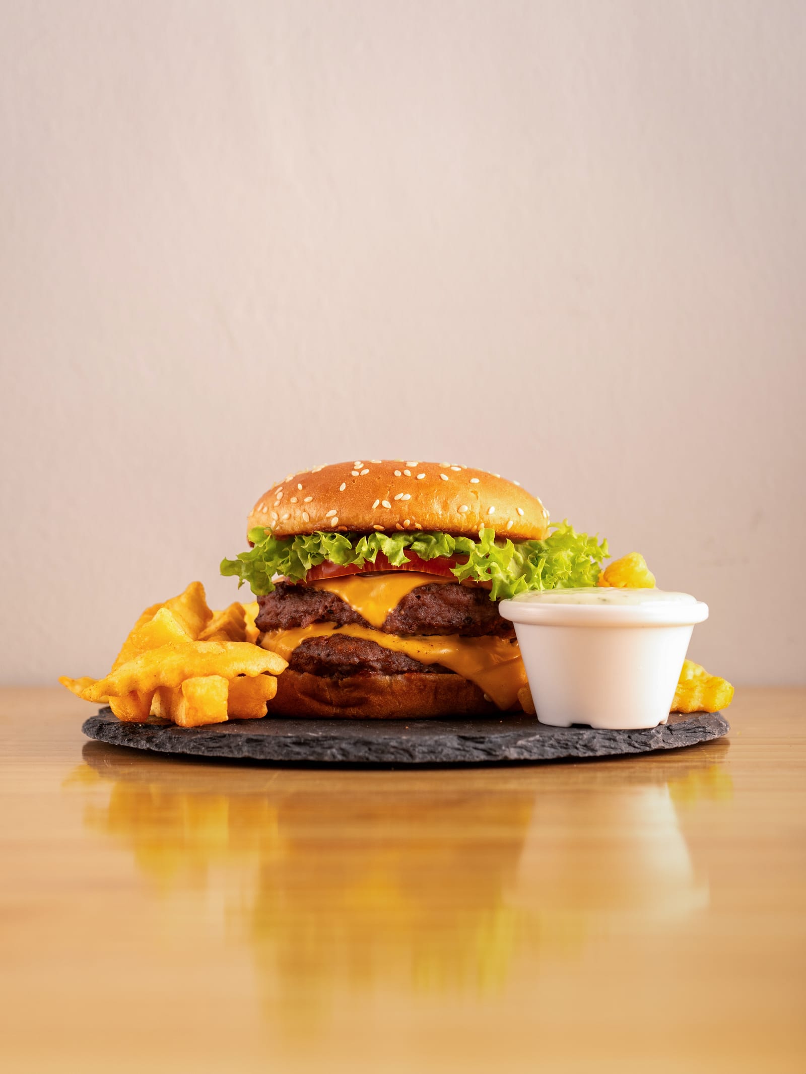 Gourmet double cheeseburger with crinkle fries near you in Petaling Jaya — Gila Burger Damansara Perdana